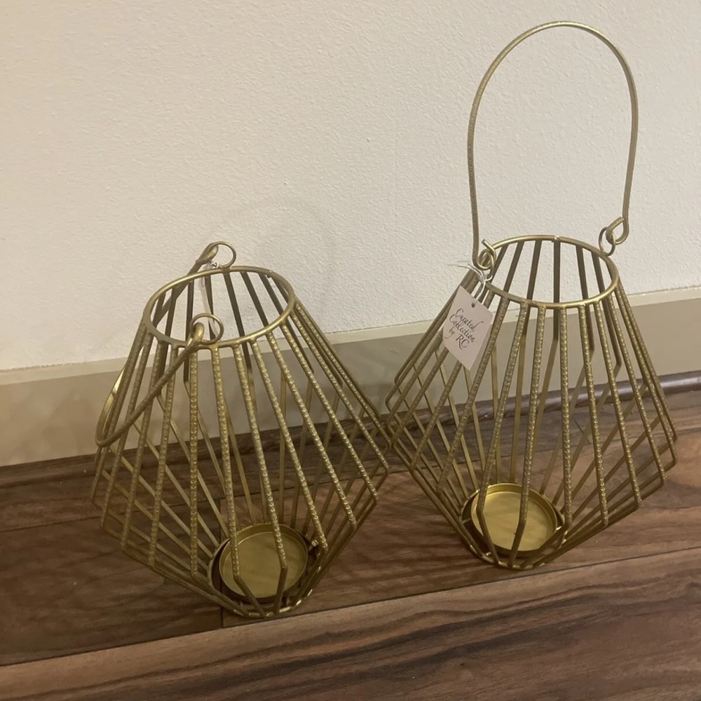 Gold Lantern Candle Holder 2 PIECE SET